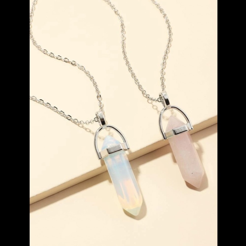 2PC CRYSTAL STONE PENDANT NECKLACE SET